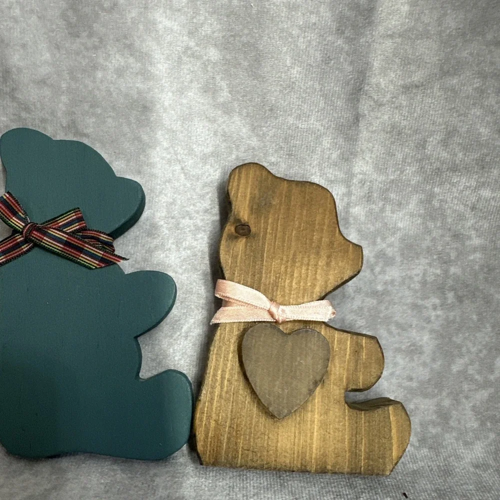 Cottagecore‎ Decor Wooden Teddy Bear Shelf Sitters Ribbon Heart